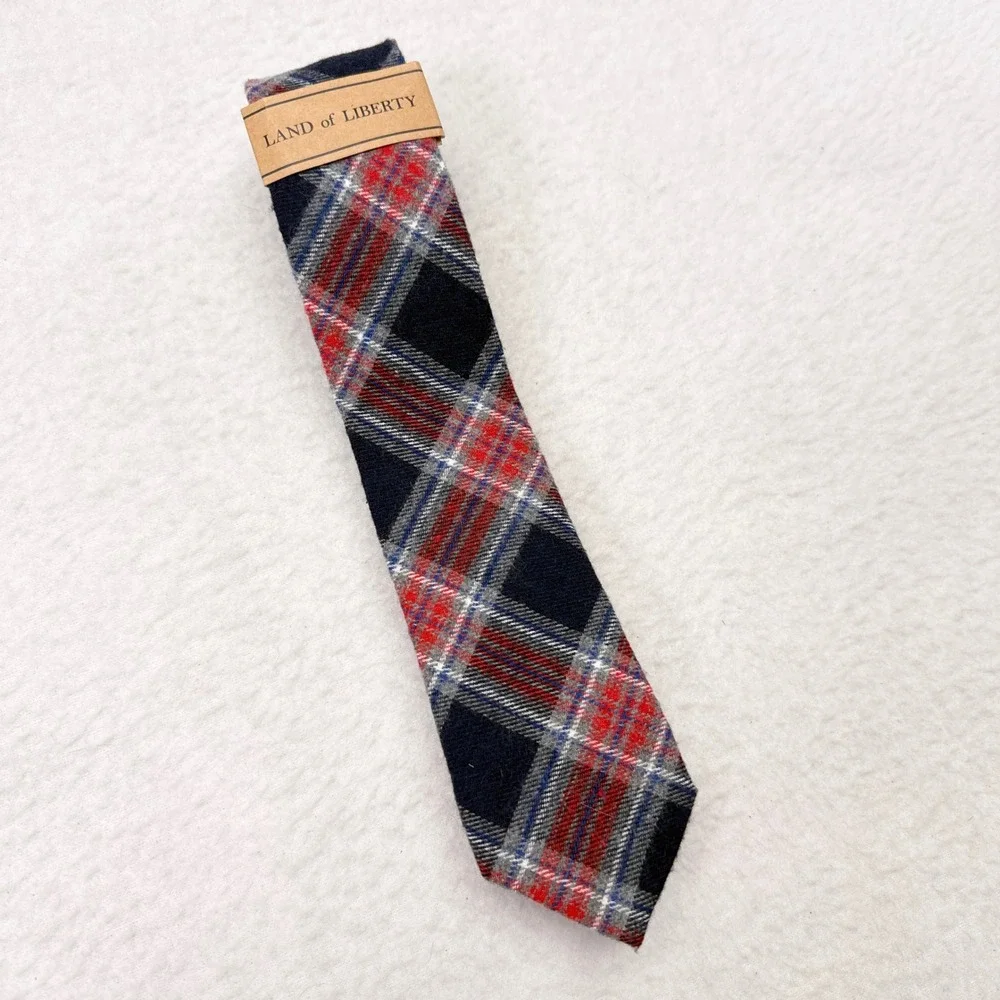 Land of Liberty Skinny Tie Necktie Red Blue Plaid Flannel Fabric Cotton NEW